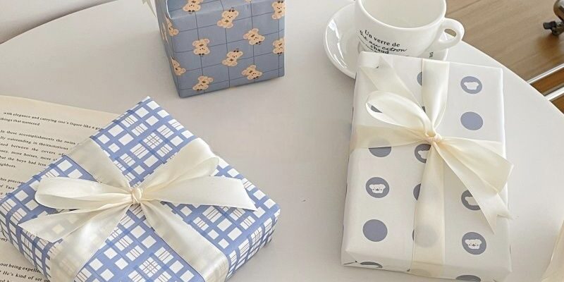 Cute bear grid gift wrapping paper with playful pattern