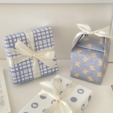 Cute bear grid gift wrapping paper with playful pattern