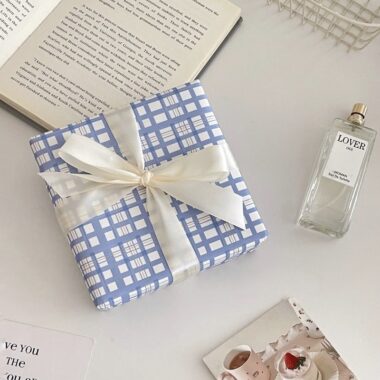 Cute bear grid gift wrapping paper with playful pattern