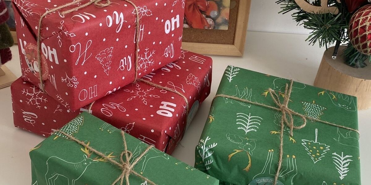 Cute cartoon Christmas wrapping paper for holiday gifts