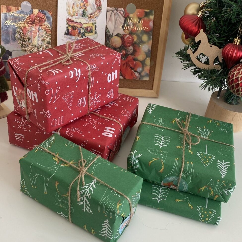 Cute cartoon Christmas wrapping paper for holiday gifts