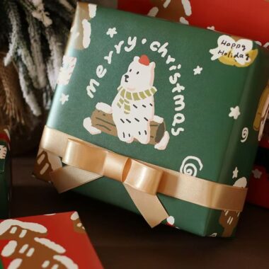 Cute little bear Christmas wrapping paper for holiday gifts
