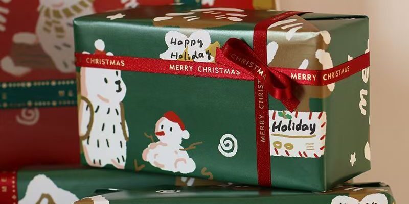 Cute little bear Christmas wrapping paper for holiday gifts