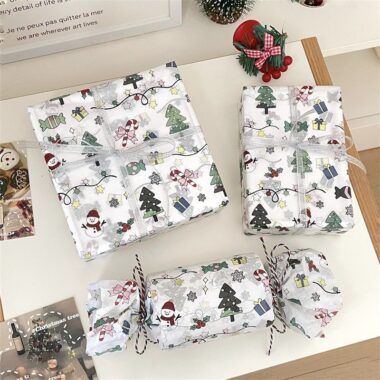 Cartoon Christmas wrapping paper with festive holiday elements