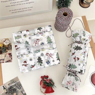 Cartoon Christmas wrapping paper with festive holiday elements