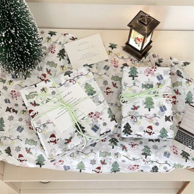 Cartoon Christmas wrapping paper with festive holiday elements