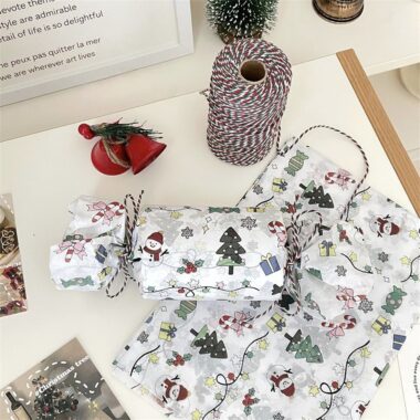 Cartoon Christmas wrapping paper with festive holiday elements