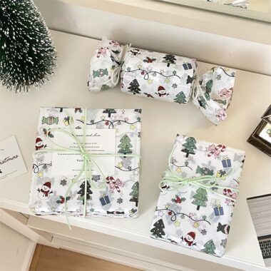 Cartoon Christmas wrapping paper with festive holiday elements