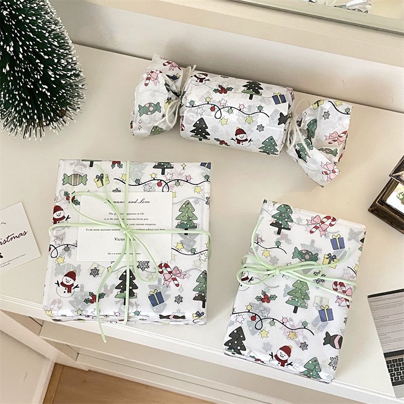 Cartoon Christmas wrapping paper with festive holiday elements