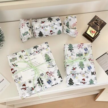 Cartoon Christmas wrapping paper with festive holiday elements