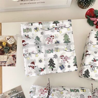 Cartoon Christmas wrapping paper with festive holiday elements