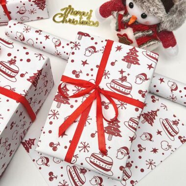 Christmas gift wrapping paper with festive patterns