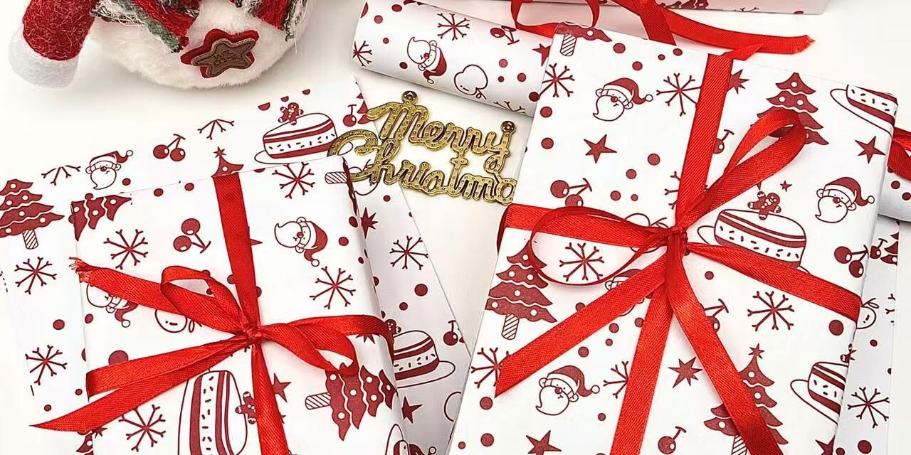 Christmas gift wrapping paper with festive patterns