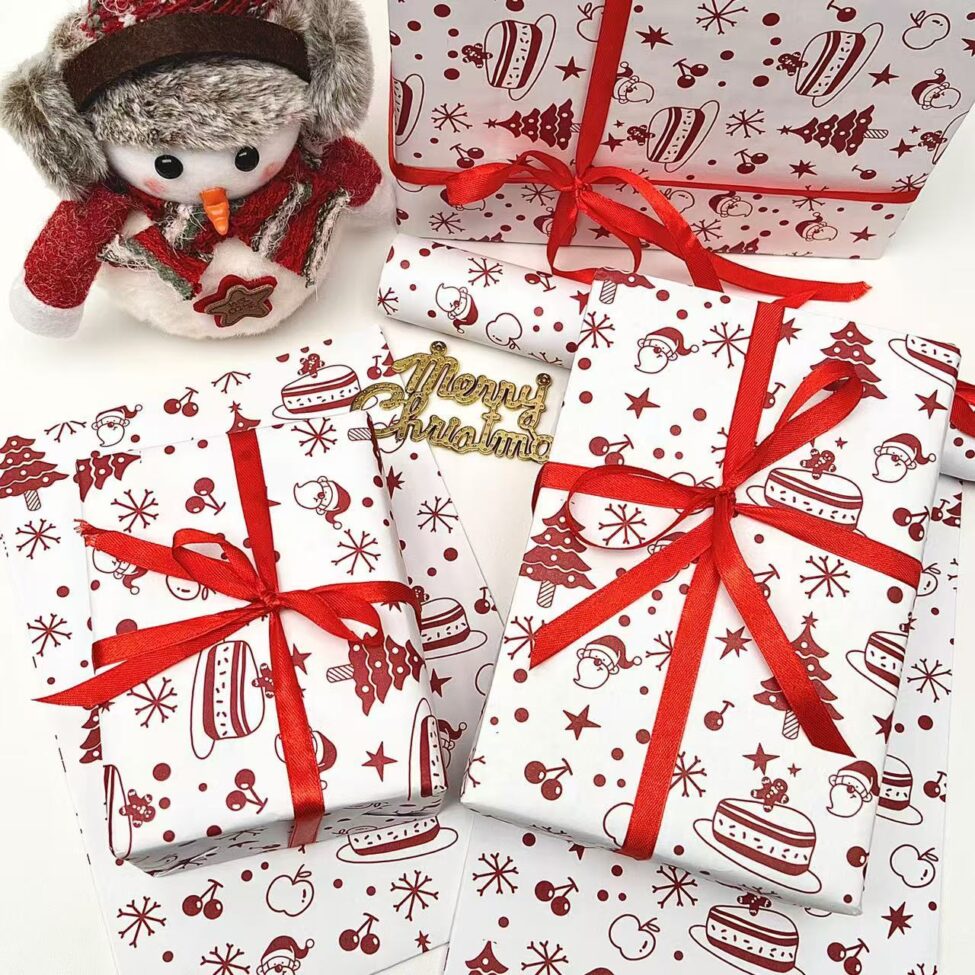 Christmas gift wrapping paper with festive patterns