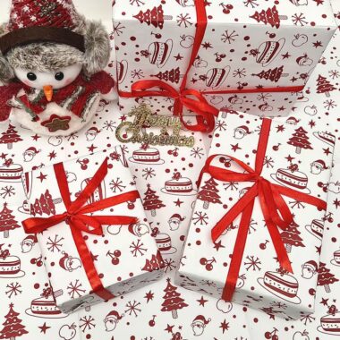 Christmas gift wrapping paper with festive patterns