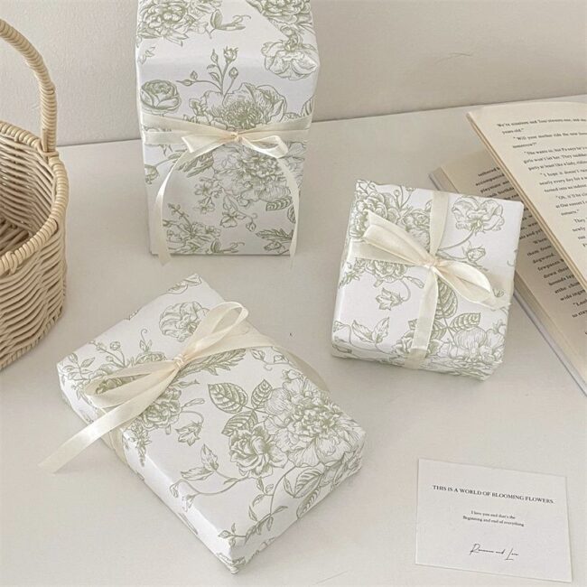 French vintage floral birthday gift wrapping paper elegant style