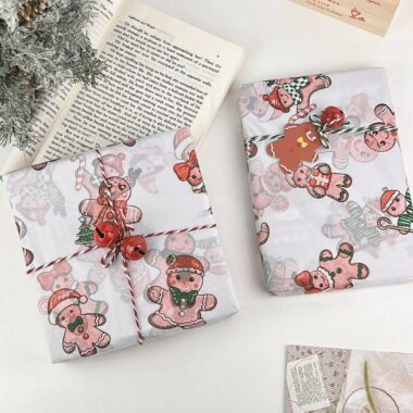 Large gingerbread man Christmas wrapping paper for gifts