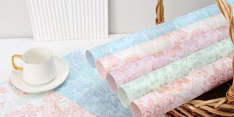 Gold foil embossed floral flower wrapping paper for bouquets