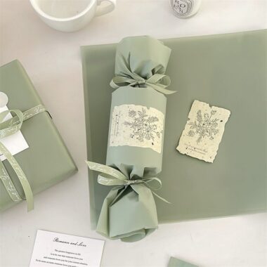 Korean minimalist green gift wrapping paper premium style