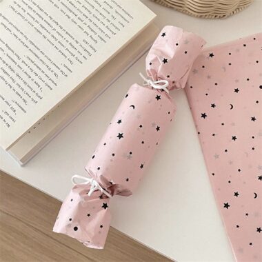 Korean pink star moon gift wrapping paper festival style