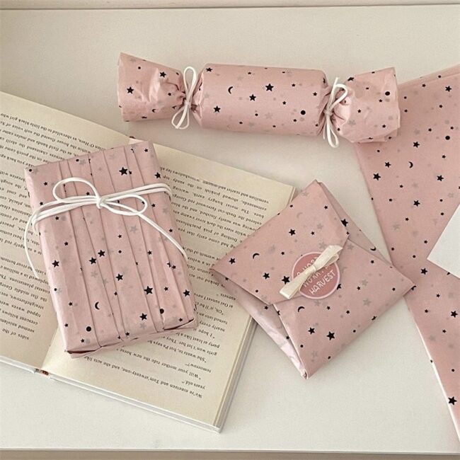 Korean pink star moon gift wrapping paper festival style