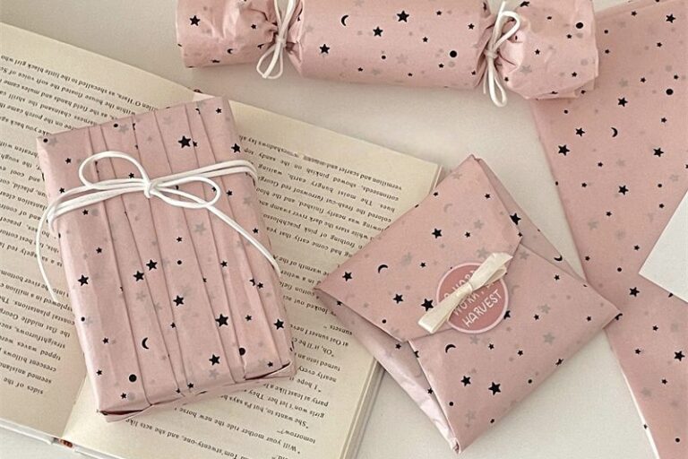 Korean pink star moon gift wrapping paper festival style