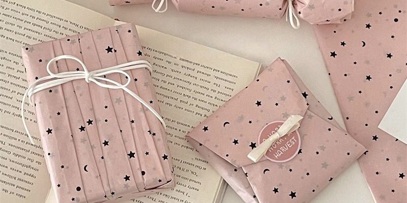 Korean pink star moon gift wrapping paper festival style