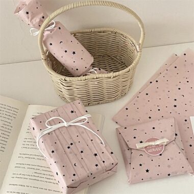 Korean pink star moon gift wrapping paper festival style