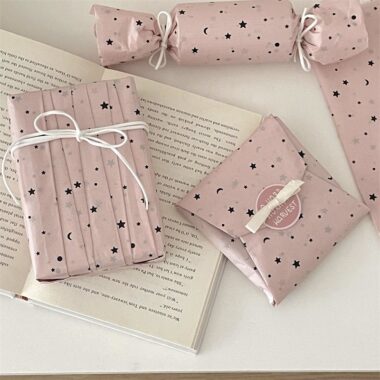 Korean pink star moon gift wrapping paper festival style