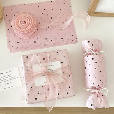 Korean pink star moon gift wrapping paper festival style