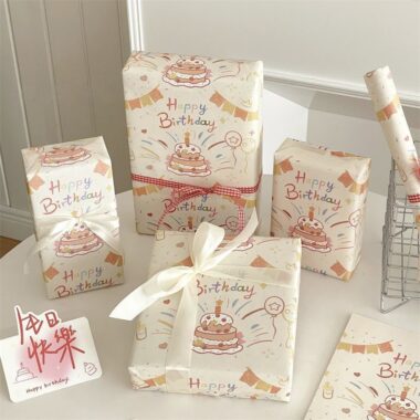 Premium kraft birthday gift wrapping paper with elegant texture