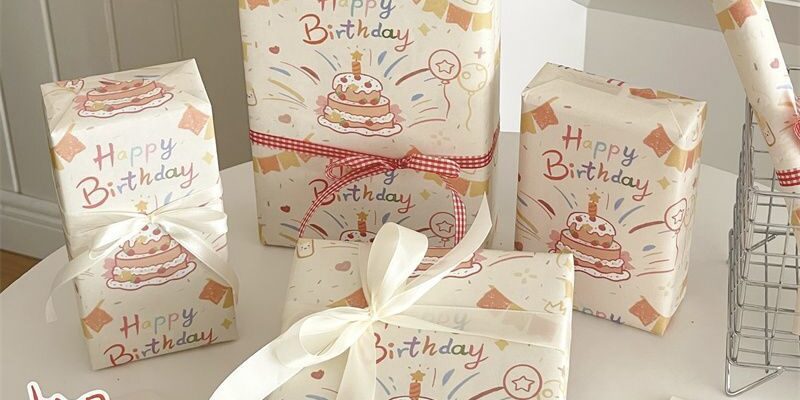Premium kraft birthday gift wrapping paper with elegant texture
