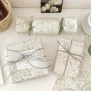 Artistic mirror green floral gift wrapping paper