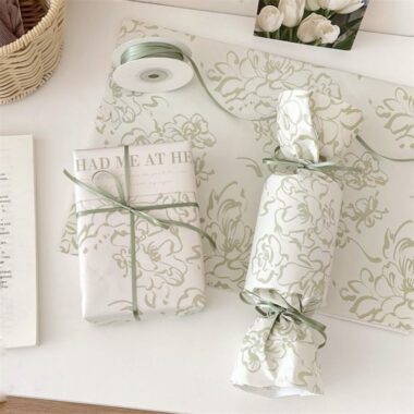 Artistic mirror green floral gift wrapping paper