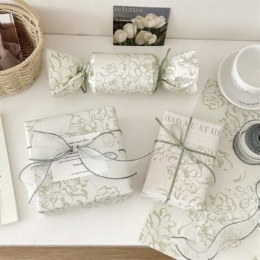 Artistic mirror green floral gift wrapping paper
