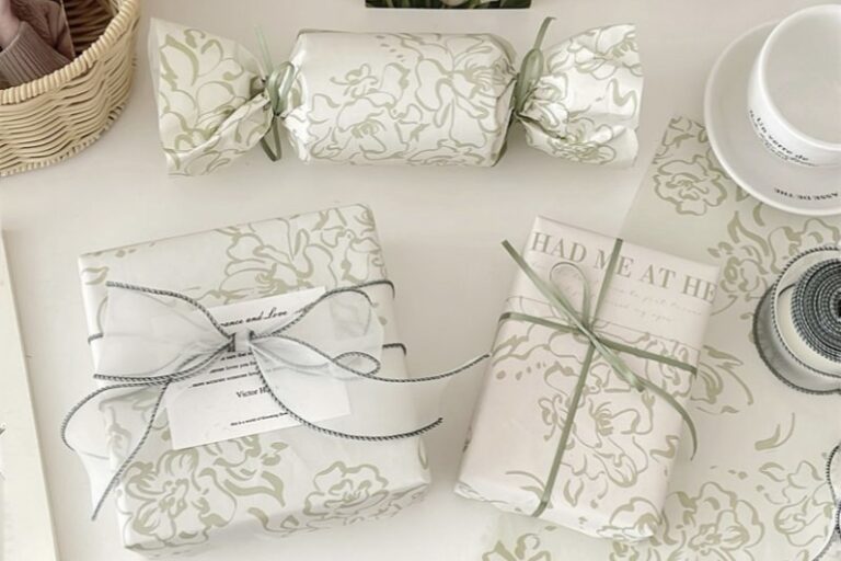 Artistic mirror green floral gift wrapping paper
