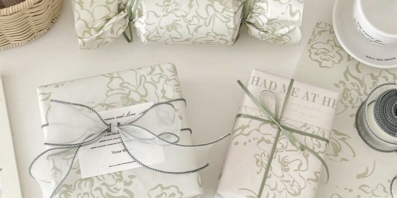 Artistic mirror green floral gift wrapping paper