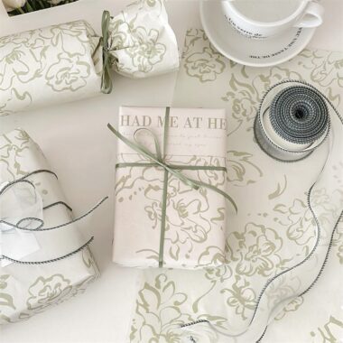 Artistic mirror green floral gift wrapping paper