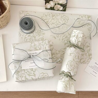 Artistic mirror green floral gift wrapping paper