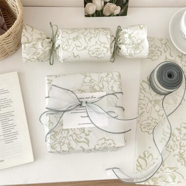 Artistic mirror green floral gift wrapping paper