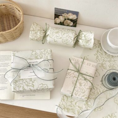 Artistic mirror green floral gift wrapping paper