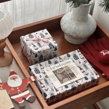 Nordic snow house Christmas wrapping paper for festive gifts