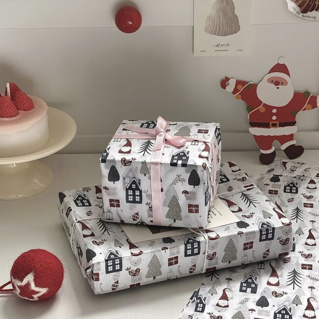 Nordic snow house Christmas wrapping paper for festive gifts