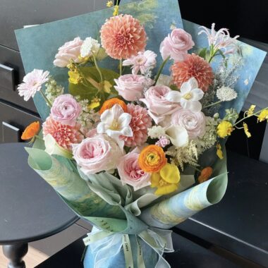 Oil painting floral kraft flower wrapping paper for bouquets