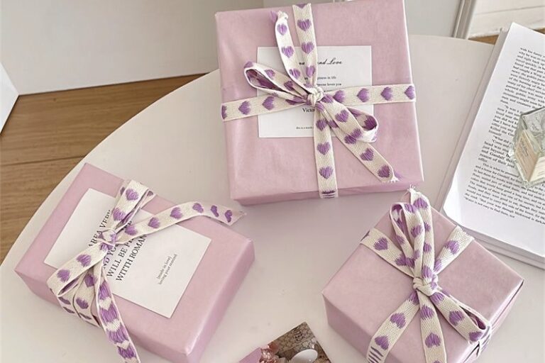 Pearlescent purple festival gift wrapping paper with shimmer