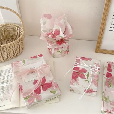 Pink cherry blossom romantic festival gift wrapping paper