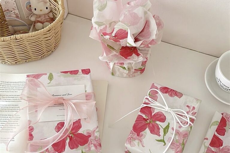 Pink cherry blossom romantic festival gift wrapping paper