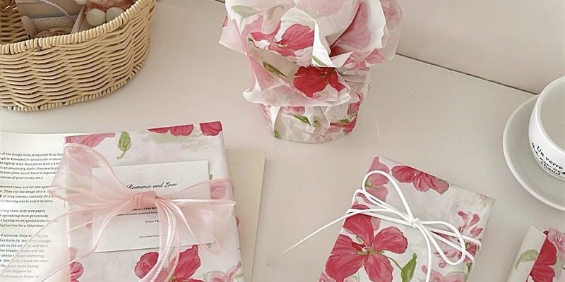 Pink cherry blossom romantic festival gift wrapping paper