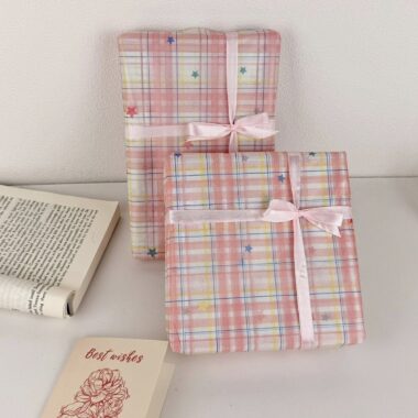 Pink plaid star Korean style gift wrapping paper