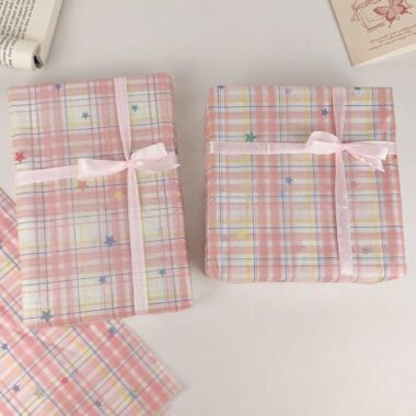 Pink plaid star Korean style gift wrapping paper